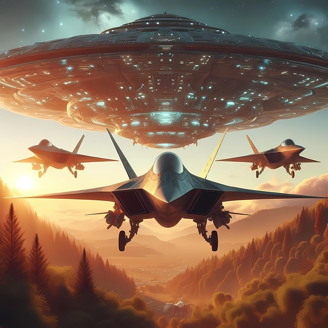 Intro image of UFO invading Earth with fighter jets deployed